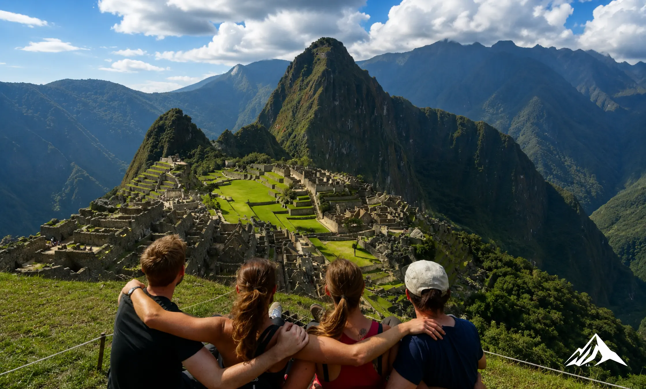 Family admiring the panoramic view of Machu Picchu during an unforgettable vacation in Peru.