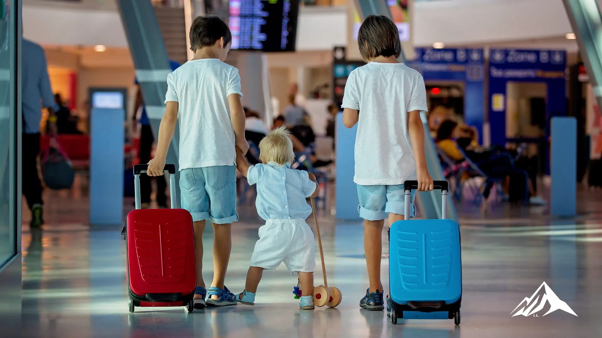 Children arriving at the airport to begin a family vacation in Peru